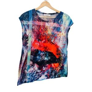 5 For $50🔥 Zara Collection Asymmetrical Paint Splatter Short Sleeve Top Sz M